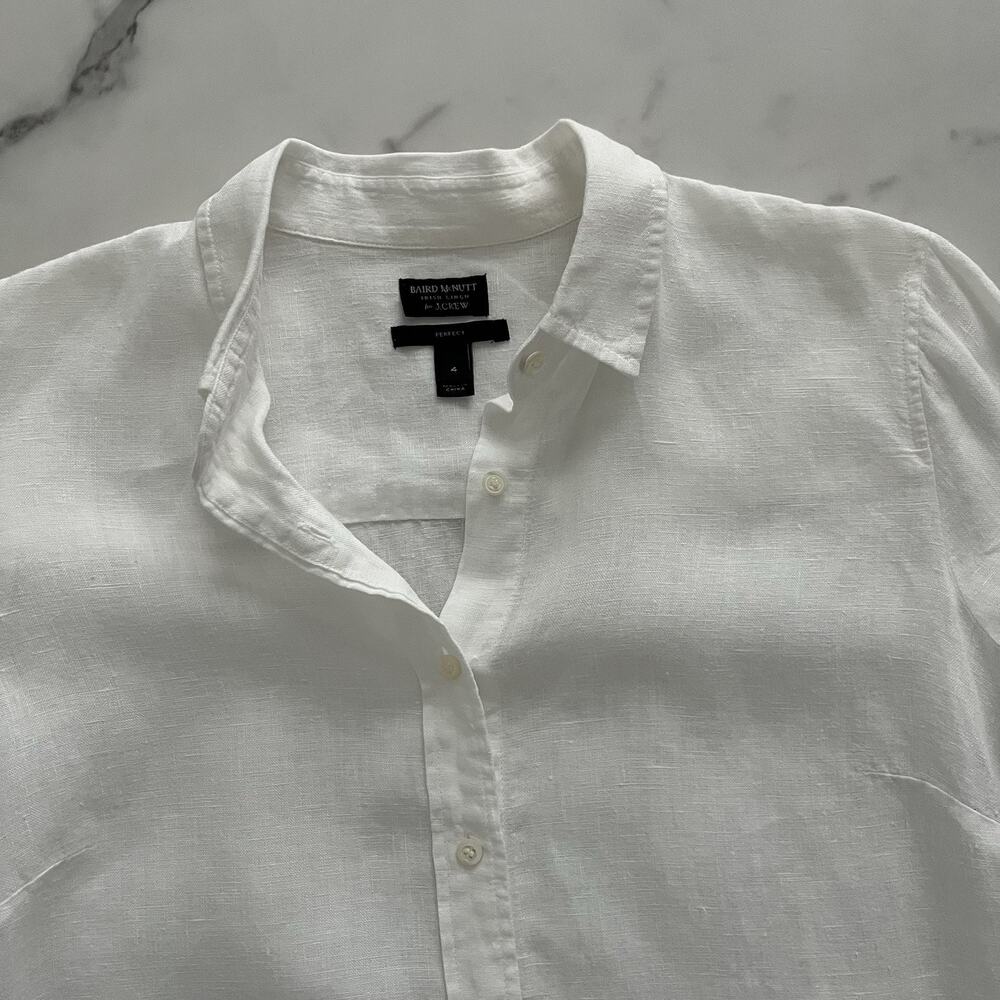 J. Crew Baird McNutt Irish linen perfect shirt white Sz 4 heritage coastal chic - Picture 5 of 10